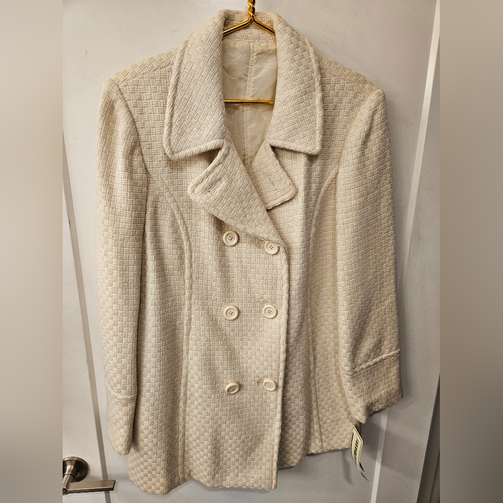 NWT - Fitz-Wright Wool Blend White - Silk Blend Reversible Dress Coat - Size 18